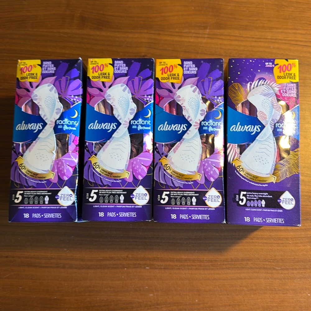Always Radiant Extra Heavy Absorbency
Overnight Sanitary Pads with Wings